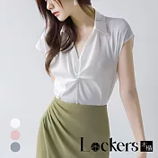 【Lockers 木櫃】夏季扭結深V短袖襯衫 L111080114 XL 白色