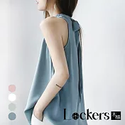 【Lockers 木櫃】夏季透涼掛脖繫帶背心上衣 L111080115 M 藍色