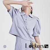 【Lockers 木櫃】夏季少女盤扣立領短裙套裝 L111080117 L 藍色