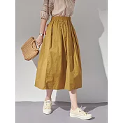 【慢。生活】鬆緊腰花苞棉料長裙 7710  FREE 黃色