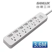 SANLUX台灣三洋轉接延長電源線<BR>3孔6座6切插座3.6M(SYPW-366CA)
