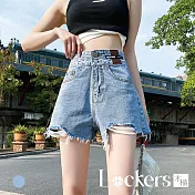 【Lockers 木櫃】夏季韓版破口牛仔熱褲 L111080806 M 藍色
