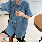 【Lockers 木櫃】夏季港風薄款牛仔襯衫 L111081507 L 深藍色