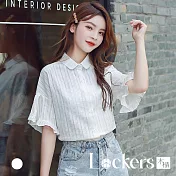【Lockers 木櫃】夏季日系荷葉邊氣質短袖襯衫 L111081514 XL 白色