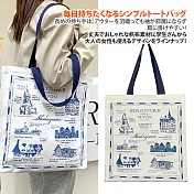 【Sayaka紗彌佳】復古歐洲建築印畫風格文青肩背大容量帆布包 -單一款式