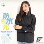 GIAT台灣製UPF50+防潑水機能風衣外套(男女適穿/立領款) XL 基本黑