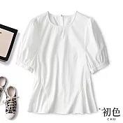 【初色】日系簡約泡泡袖上衣-共2色-61592(M-2XL可選) M 白色