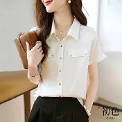 【初色】純色翻領輕薄襯衫上衣-共2色-62765(M-2XL可選) 2XL 白色