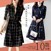 【初色】典雅氣質休閒洋裝-共10款-90745.90492.90715.90744.90734.90748.90642.90655(M-2XL/M-XL可選) L B.墨藍色