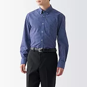 【MUJI 無印良品】男有機棉不易起皺扣領襯衫 XS 深藍格紋