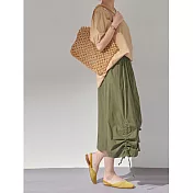 【慢。生活】鬆緊腰束帶造型工裝長裙 K3331 FREE 綠色