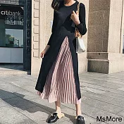 【MsMore】 歐美秋季時尚顯瘦假2件洋裝# 113245 M 黑色