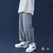 【Jilli~ko】韓版INS百搭寬鬆直筒老爹拖地牛仔褲 L-2XL J9294  XL 牛仔藍