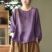 【慢。生活】復古文藝簡約休閒蝙蝠袖薄款百搭上衣 J9212  FREE 紫色