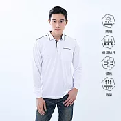 【遊遍天下】MIT台灣製男款格紋領抗UV防曬吸濕排汗機能長袖POLO衫(GL1017) XL 白色