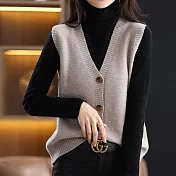 【ACheter】 秋季新款針織開衫無袖V領寬鬆外搭背心外套 # 113765 FREE 駝色