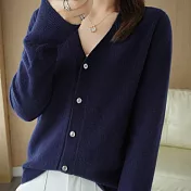 【ACheter】 春秋針織開衫寬鬆薄款V領中長版百搭外套上衣 # 113767 FREE 藏青