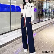 【MsMore】 時尚今年流行漂亮時髦運動休閒兩件式外套長褲套裝 # 114040 FREE 白色