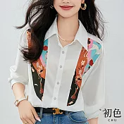 【初色】中式典雅印花設計襯衫上衣-白色-63723(M-2XL可選) 2XL 白色