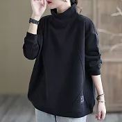 【ACheter】 秋冬季加絨高領T寬鬆大碼保暖長袖短版上衣# 114131 2XL 黑色