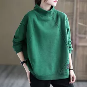 【ACheter】 秋冬季加絨高領T寬鬆大碼保暖長袖短版上衣# 114131 XL 綠色