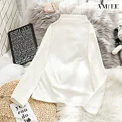 【AMIEE】半高領百搭素色暖暖長袖上衣(KDT-YS064) M 白色