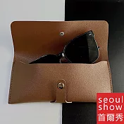 seoul show首爾秀 釘扣按扣便攜太陽眼鏡盒手工皮質眼鏡包 棕色