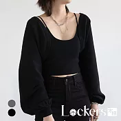【Lockers 木櫃】秋季針織吊帶燈籠袖開衫兩件套裝 L111101707 XL 黑色