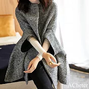【ACheter】 意式經典格紋大氣場毛呢圓領七分袖百搭斗篷式中長大衣 # 114319 M 灰色