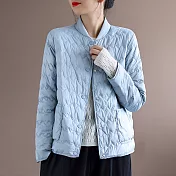 【ACheter】 冬季復古輕薄羽絨棉百塔圓立領寬鬆長袖保暖短款上衣外套# 114313 M 藍色
