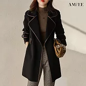 【AMIEE】輕熟百搭毛呢大衣外套(KDCQ-884) 3XL 黑色