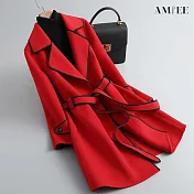 【AMIEE】輕熟百搭毛呢大衣外套(KDCQ-884) M 紅色