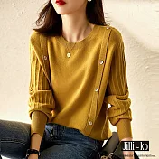 【Jilli~ko】新款時尚雙排金釦設計感顯瘦針織衫 J9628 FREE 黃色