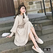 【Jilli~ko】法式復古收腰繫繩針織連衣裙 7641  FREE 杏色