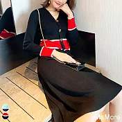 【MsMore】 法式氣質妝色V領收腰顯瘦長袖毛衣針織連身長A字洋裝# 114464 FREE 紅色