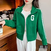【Jilli~ko】新款寬鬆短款拉鍊棒球服運動外套 J9703 FREE 綠色