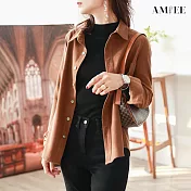 【AMIEE】復古舒適顯瘦燈心絨襯衫(KDTQ-3666) L 茶咖色