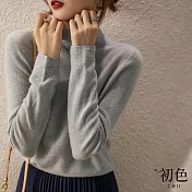 【初色】顯瘦純色高領毛衣上衣-共5色-64248(F可選) F 灰色