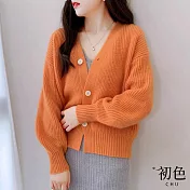 【初色】純色韓版針織V領開衫毛衣外套-共8色-65368(F可選) F 橘色