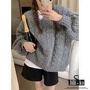 【Jilli~ko】韓版慵懶風寬鬆麻花V領針織毛衣 J9731  FREE 灰色