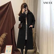 【AMIEE】韓版氣質顯瘦毛呢外套(KDCQ-772) XL 黑色