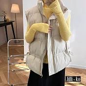 【Jilli~ko】立領繫繩裝飾拉鍊夾棉馬甲背心 J9585 FREE 白色