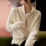 【ACheter】 德國揚子紗3D桂花針純色立領拉鍊長袖針織毛衣短版外套# 114863 FREE 米白