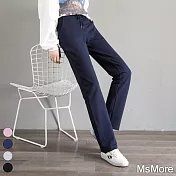 【MsMore】 運動褲直筒寬鬆鬆緊腰頭顯瘦簡約休閒長褲# 114954 2XL 寶藍