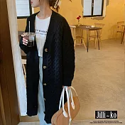 【Jilli~ko】韓系中長款麻花針織外套 3657  FREE 黑色