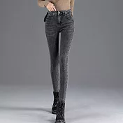 【MsMore】 高腰高彈牛仔褲緊身顯瘦鉛筆360度塑型小腳激瘦長腿馬靴褲# 114878 XL 黑灰