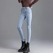 【MsMore】 高腰高彈牛仔褲緊身顯瘦鉛筆360度塑型小腳激瘦長腿馬靴褲# 114878 S 藍色