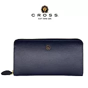 【CROSS】台灣總經銷 限量1折 頂級小牛皮維納斯系列拉鍊長皮夾 全新專櫃展示品 (深藍色)
