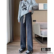 【Jilli~ko】歐棉絨口袋寬鬆抽繩百搭直筒休閒闊腿褲 J9793 FREE 灰色