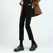 【MsMore】 直筒牛仔褲高腰顯瘦小個子九分煙管長褲# 115051 M 黑色